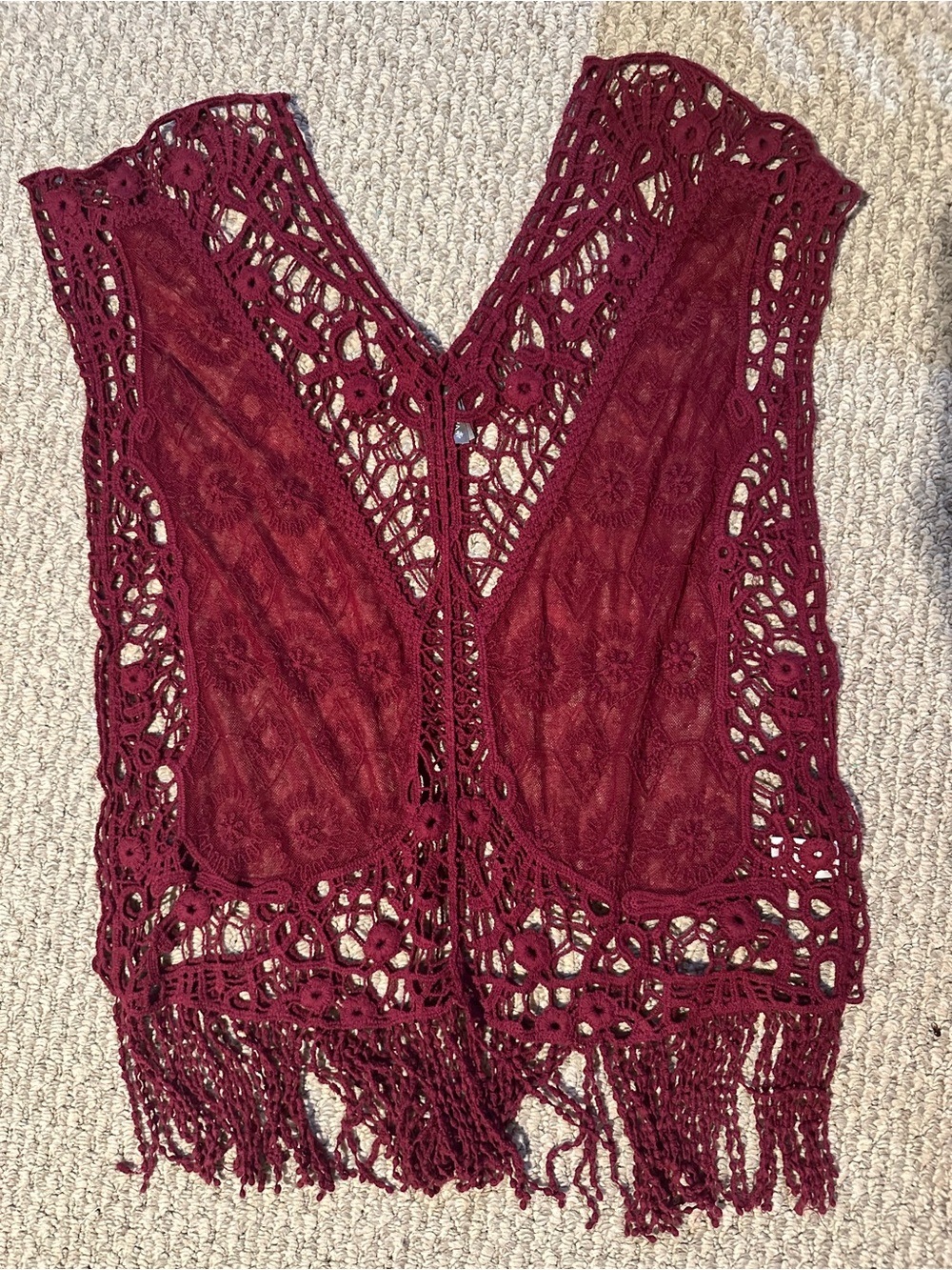 Vanity Burgundy Crochet Fringe Swim Coverup